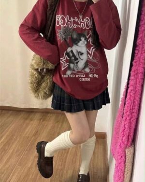 photo_5902138393561337683_y Burgundy Cat Guitar Long Sleeve