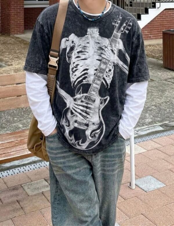 Gothic Washed Guitar Skeleton Long Sleeve