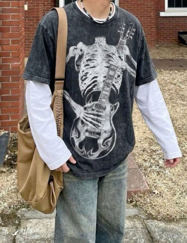 Gothic Washed Guitar Skeleton Long Sleeve