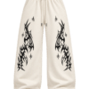 Wide Leg Printed Thick Unisex Joggers - White