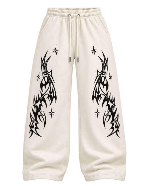 Wide Leg Printed Thick Unisex Joggers - White