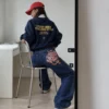 Back Pocket Sakura Embroidered Unisex Baggy Jeans