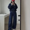 Back Pocket Sakura Embroidered Unisex Baggy Jeans