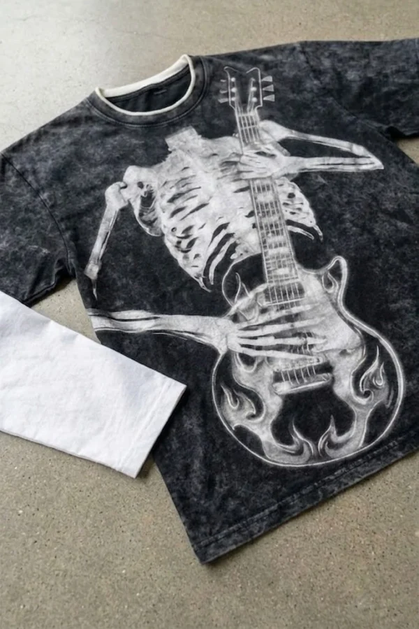 Gothic Washed Guitar Skeleton Long Sleeve